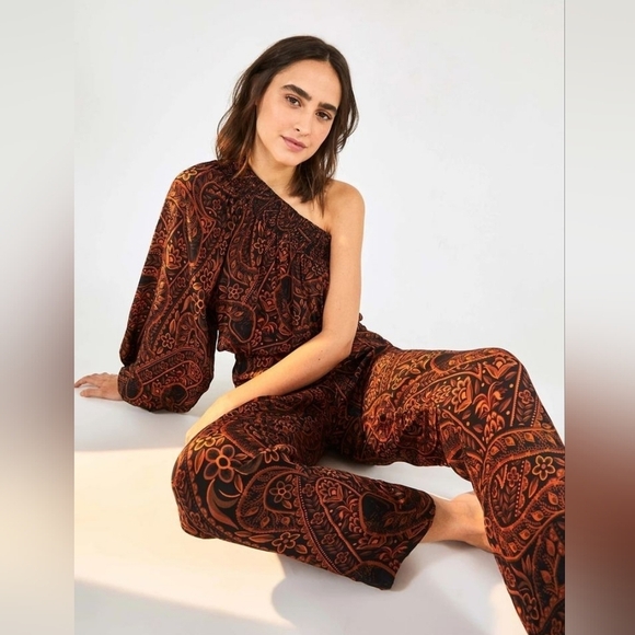 Farm Rio Camouflage Snake One Shoulder Jumpsuit - Picture 1 of 9